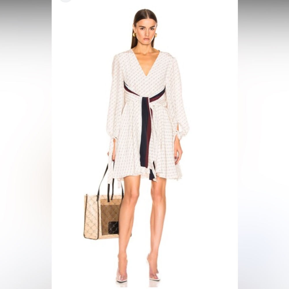 Stella Mccartney size 46 L us 10 Lea Monogram print Silk Dress In Neutrals